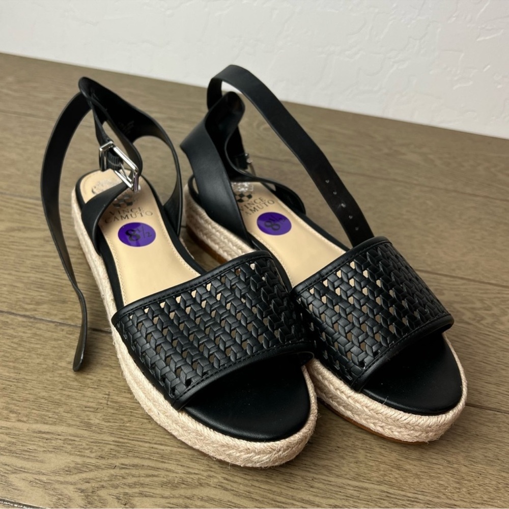 Vince Camuto Black Woven Leather Espadrille Platform Sandals – Women’s Size 8.5
